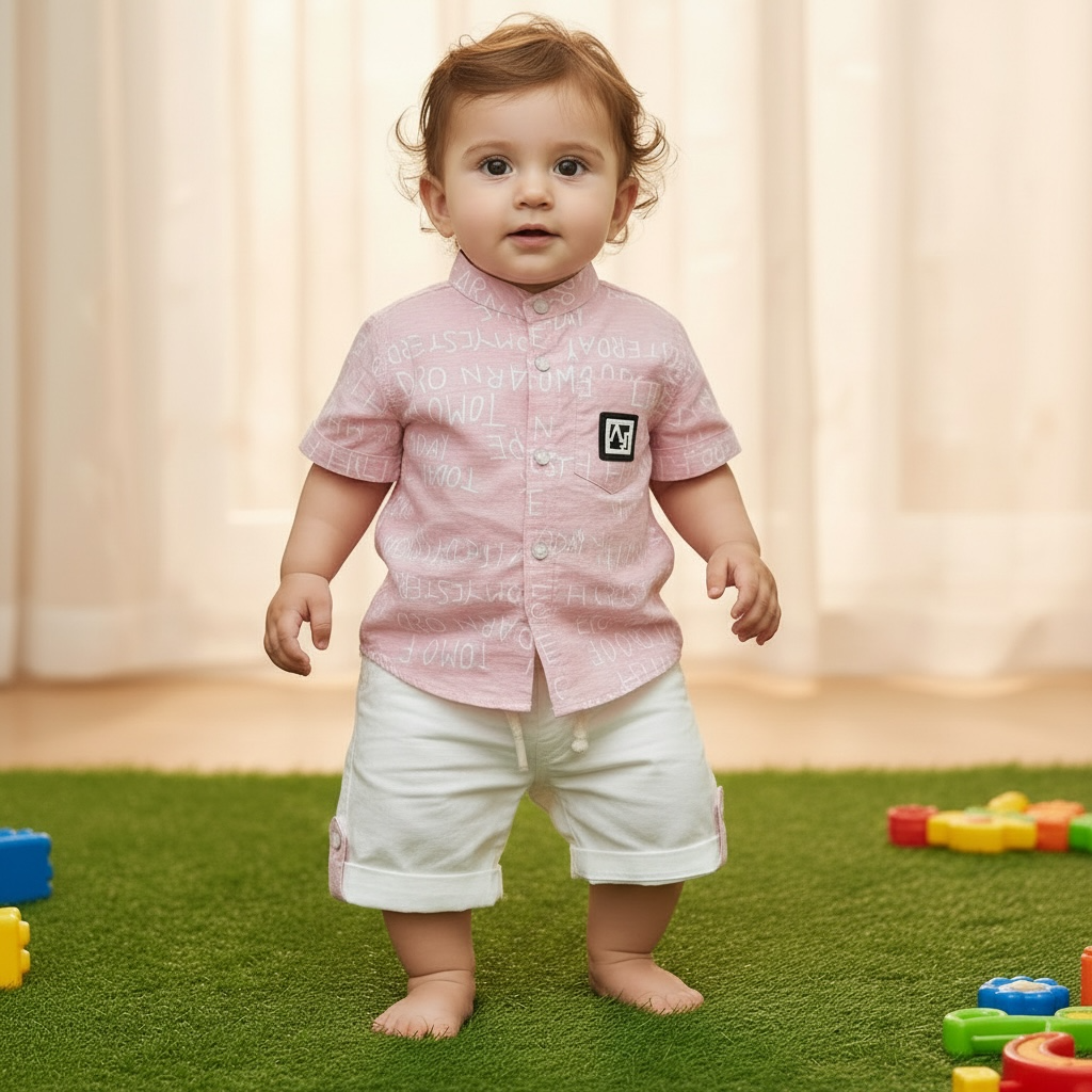 Baby Boy Cotton Summer Set | Printed Inner T-Shirt (3-Piece)