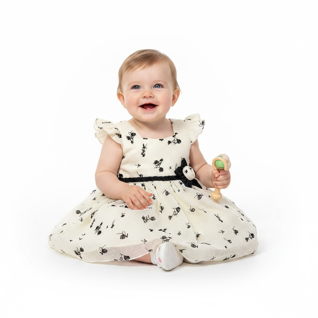 Baby Girl Black Flocking Frock | Inner and Tights (3-Piece)