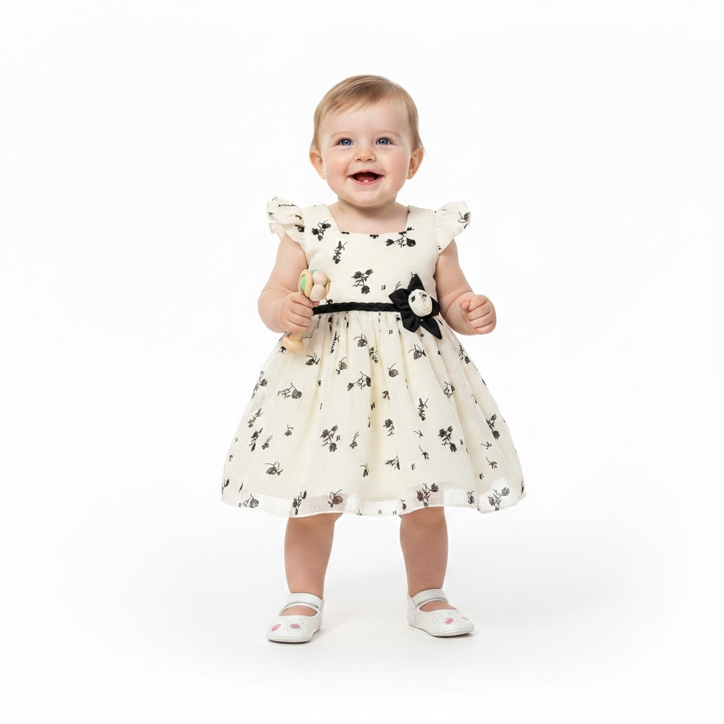 Baby Girl Black Flocking Frock | Inner and Tights (3-Piece)