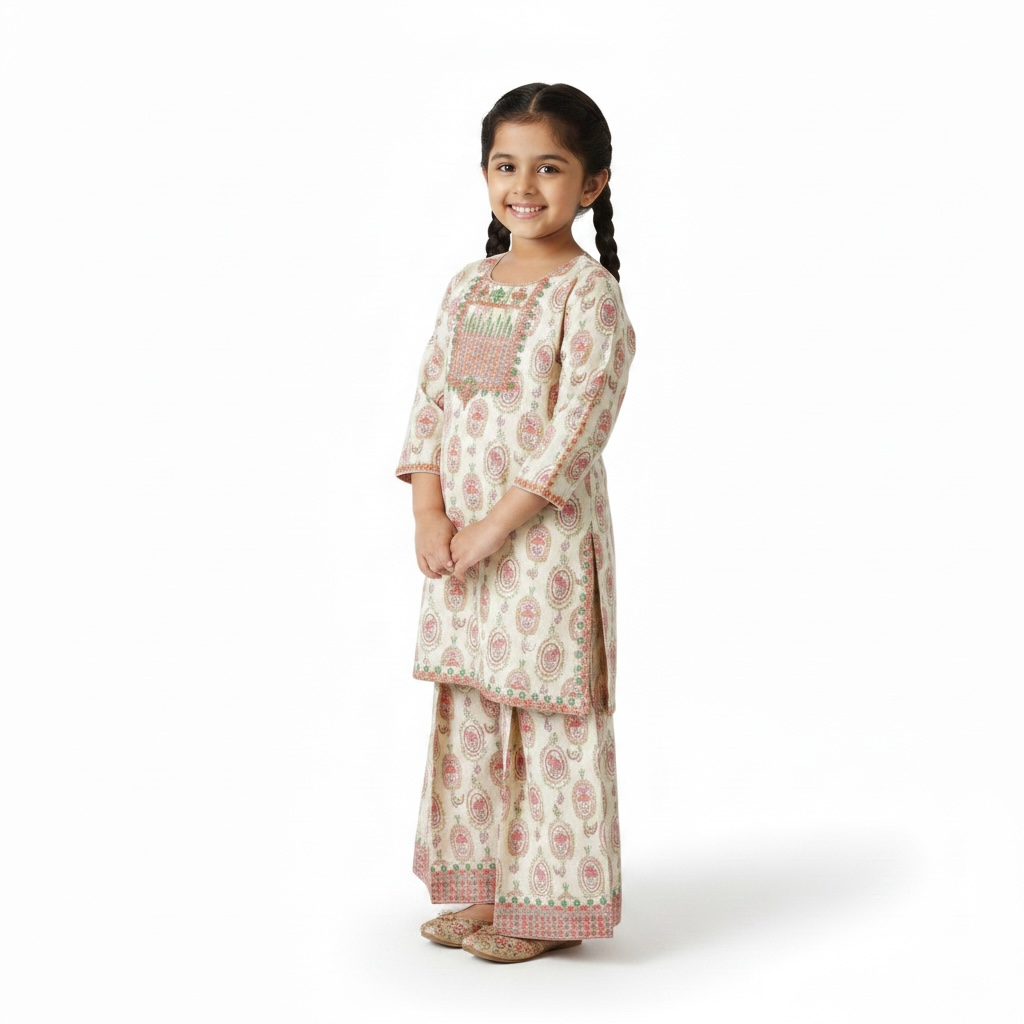 Ivory Blossom Kurta & Flapper Set (3-Piece)