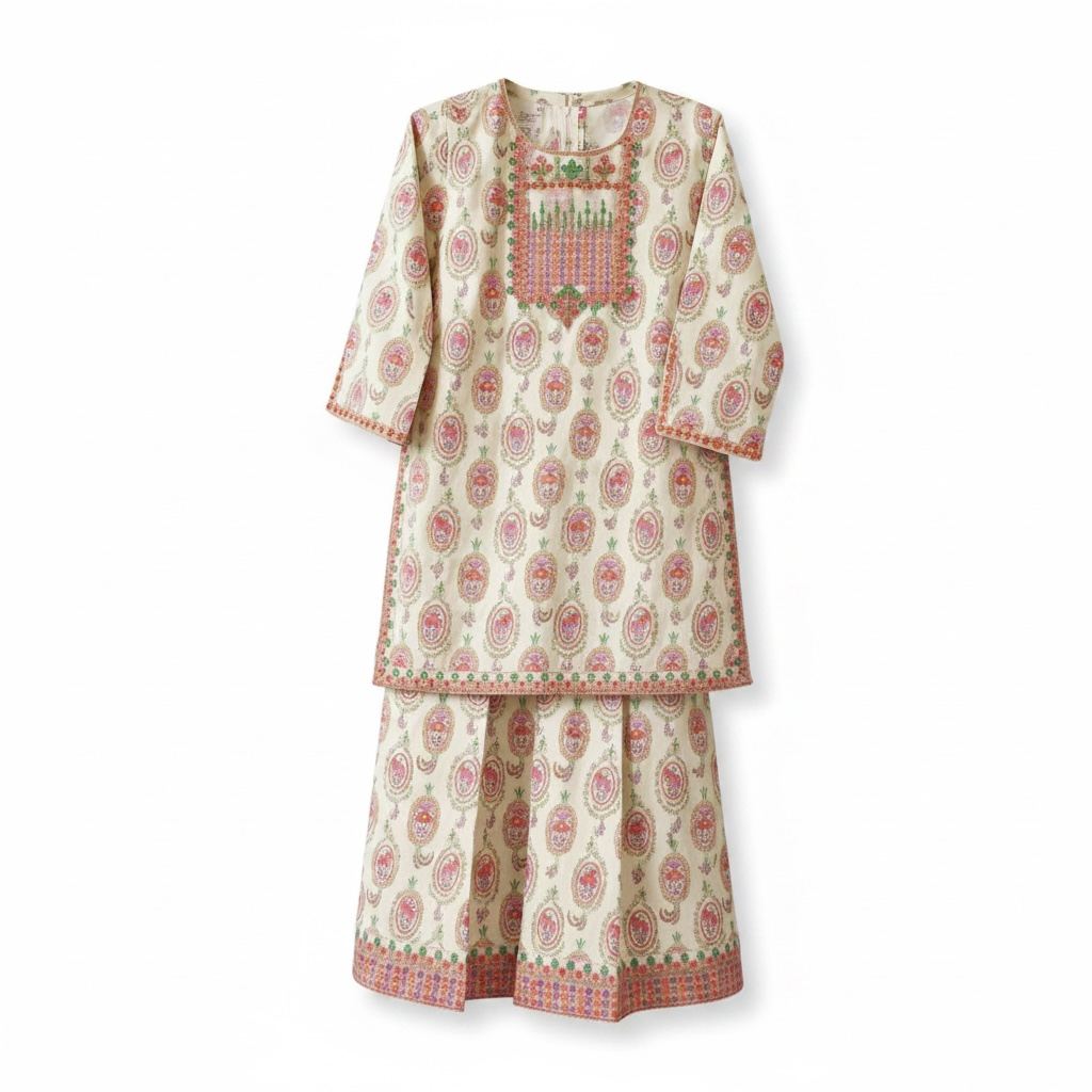 Ivory Blossom Kurta & Flapper Set (3-Piece)