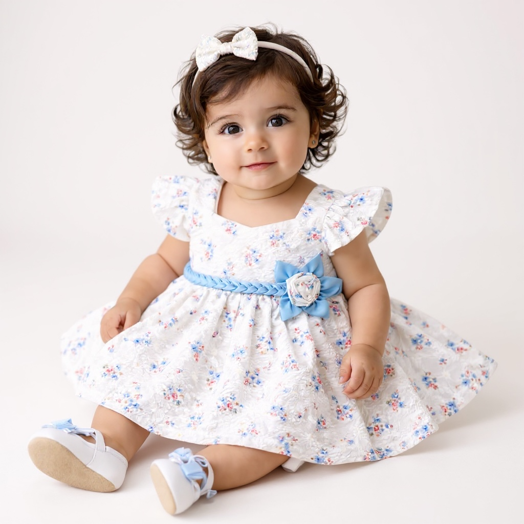 Baby Girl Cotton Floral Printed Frock | Printed Tights (2-Piece)