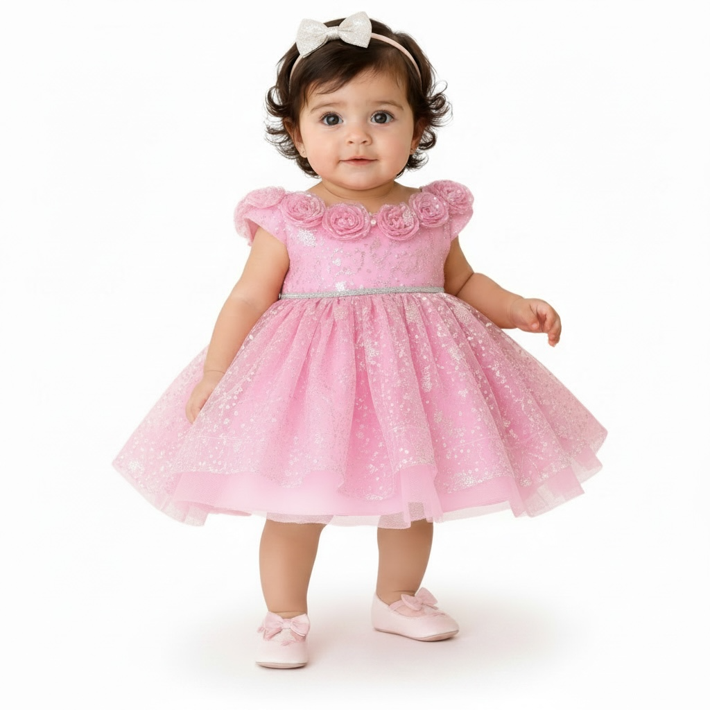 Baby Girl Fancy Sparkle Frock | Inner and Tights (3-Piece)