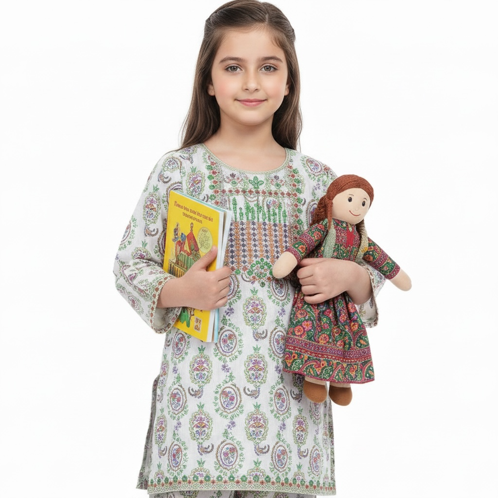 Ivory Blossom Kurta & Flapper Set (3-Piece)