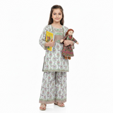 Ivory Blossom Kurta & Flapper Set (3-Piece)
