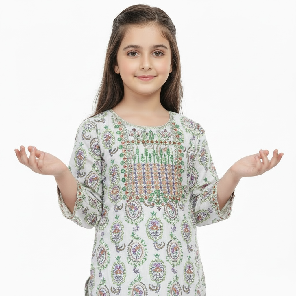 Ivory Blossom Kurta & Flapper Set (3-Piece)