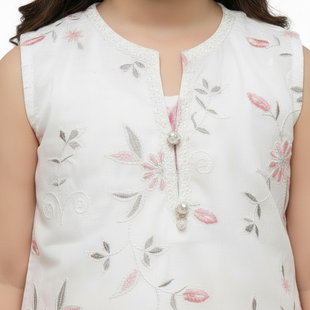 Embroided Shirt Printed Shalwar Set (3-Piece)  Sleeves Attached