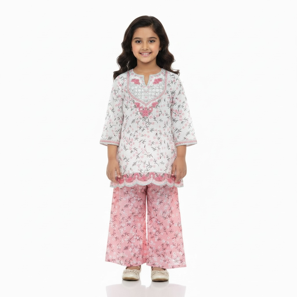Embroided Neck Flapper Co-Ord Set (3-Piece)