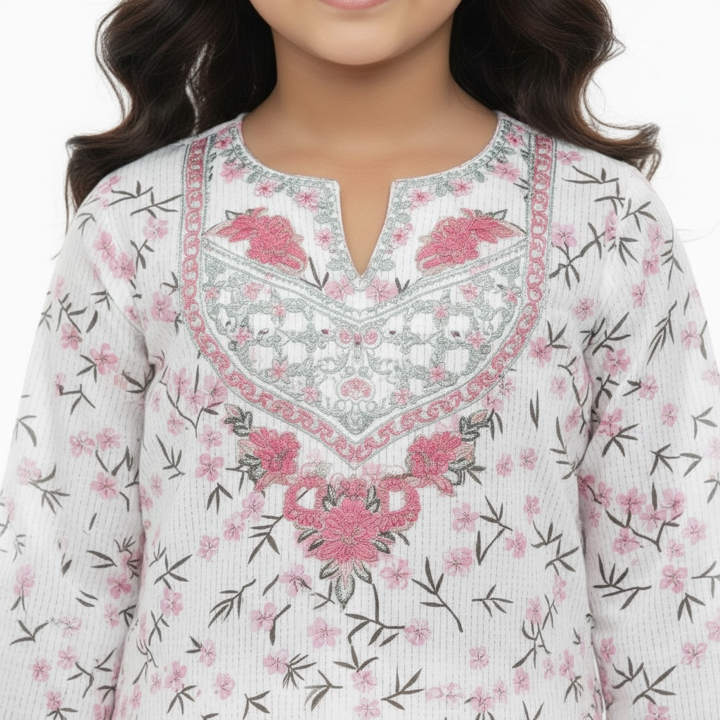 Embroided Neck Flapper Co-Ord Set (3-Piece)