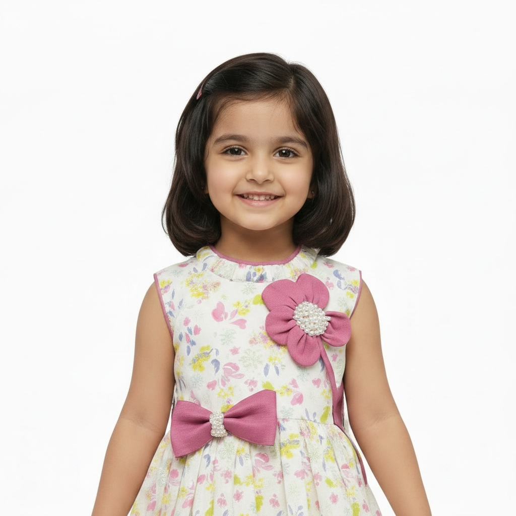 Girls Summer 3D Flower Printed Frock  Printed Tights
