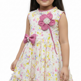 Girls Summer 3D Flower Printed Frock  Printed Tights