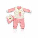 Pack of 2 – Baby Winter Outfit Set | 3-Piece Jacket, Pyjama & Cap | Pink & White