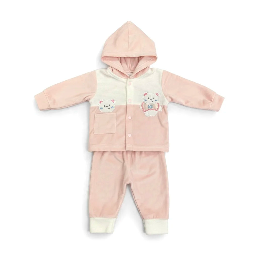 Pack of 2 – Baby Winter Outfit Set | 3-Piece Jacket, Pyjama & Cap | Pink & White