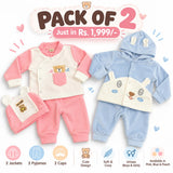 Pack of 2 – Baby Winter Outfit Set | 3-Piece Jacket, Pyjama & Cap | Pink & White