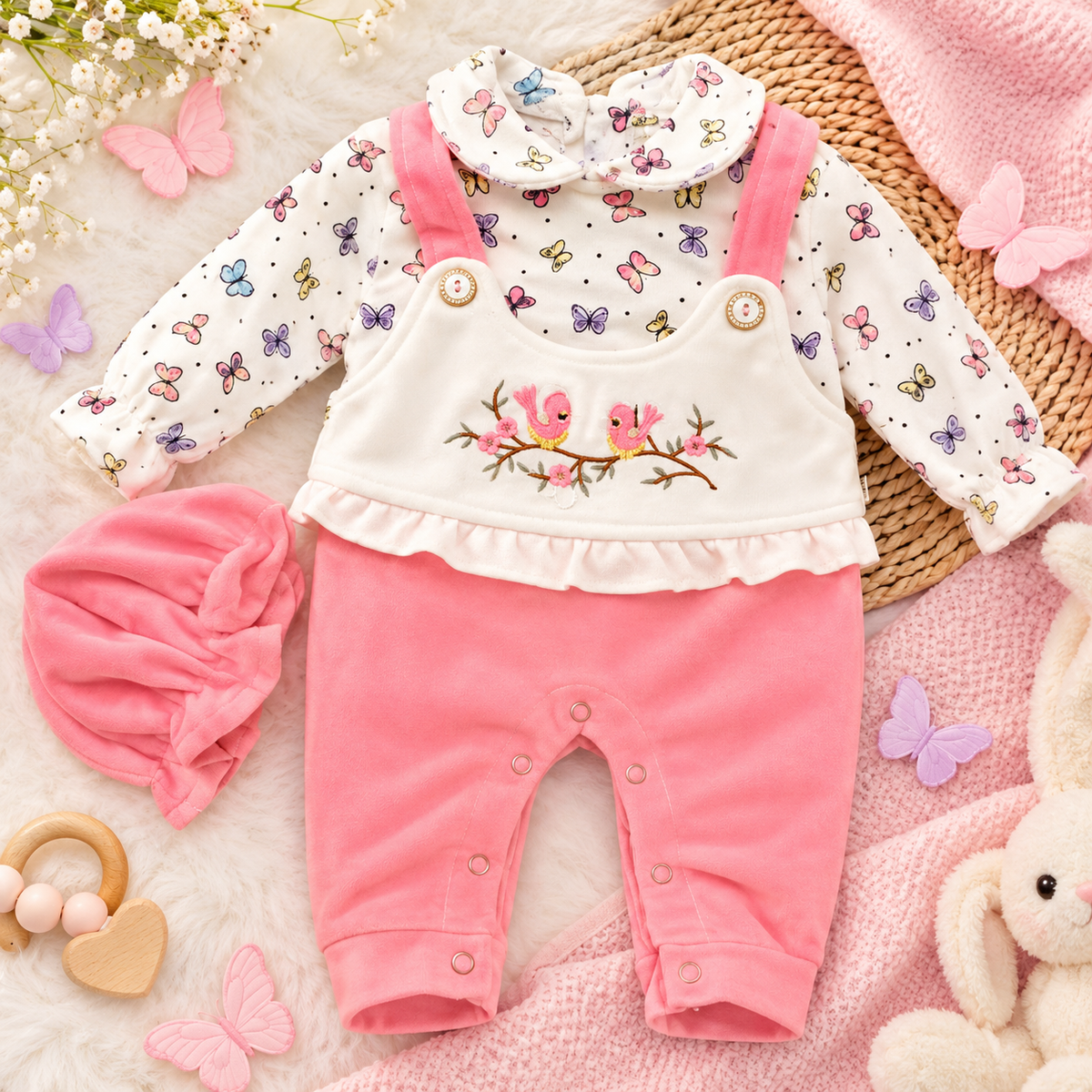 Newborn Baby Winter Romper with Cute Butterfly Print